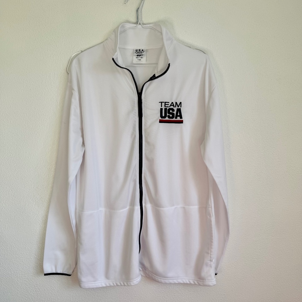 BDA Embroidered Team USA Zip Front Long Sleeve Pockets Workout White Jacket L